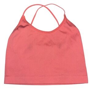 Colsie Ribbed Criss Cross Halter Crop Top Women's Medium Pink